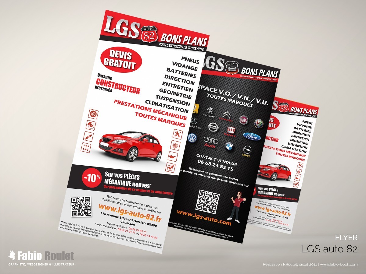 Flyer : LGS auto 82 Flyer rappel des différentes activités du garage à Caussade