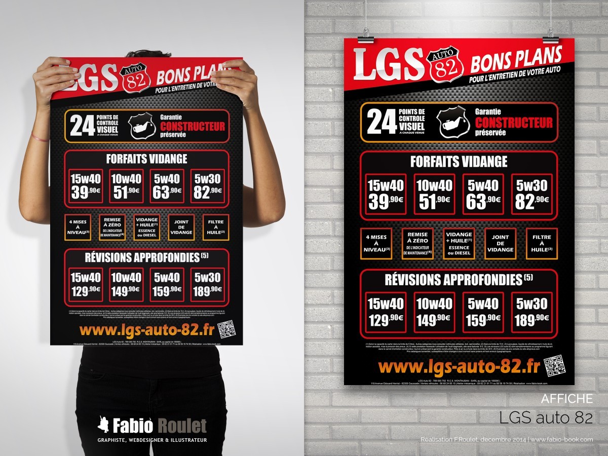 Affiche : LGS auto 82 Flyer tarifs et forfaits vidange de votre garage