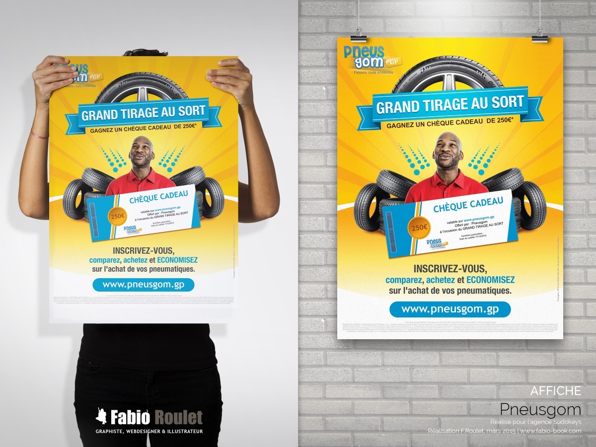 Création Affiche A3 pour les jeux concours organisé par Pneusgom Guadeloupe Flyer et affiche