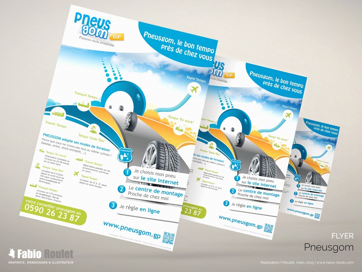Création Flyer pour expliquer les modes de livraison sur les site Pneusgom Flyer